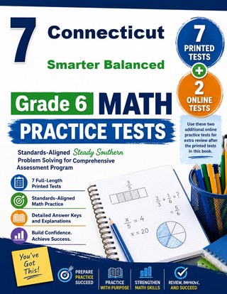 The Connecticut Smarter Balanced Grade 6 Math Practice Tests Bundle workbook image for standards-aligned Connecticut Smarter Balanced Grade 6 Math practice