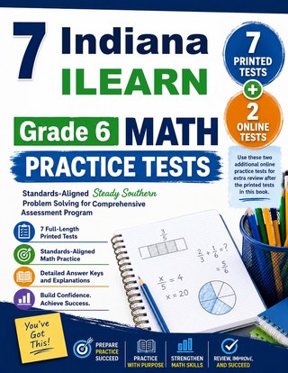 The Indiana ILEARN Grade 6 Math Practice Tests Bundle workbook image for standards-aligned Indiana ILEARN Grade 6 Math practice