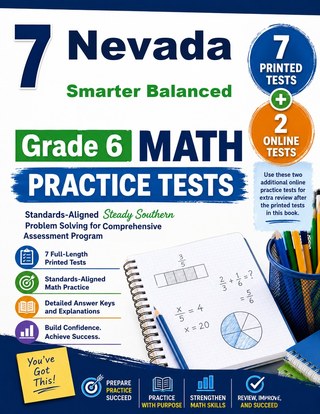 The Nevada Smarter Balanced Grade 6 Math Practice Tests Bundle workbook image for standards-aligned Nevada Smarter Balanced Grade 6 Math practice