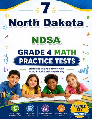 The North Dakota NDSA Grade 4 Math Practice Tests Bundle workbook image for standards-aligned North Dakota NDSA Grade 4 Math practice