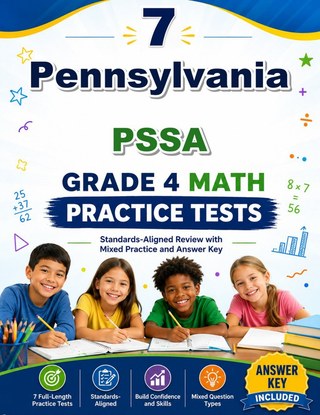 The Pennsylvania PSSA Grade 4 Math Practice Tests Bundle workbook image for standards-aligned Pennsylvania PSSA Grade 4 Math practice