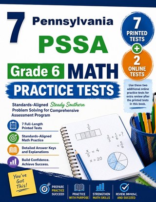 The Pennsylvania PSSA Grade 6 Math Practice Tests Bundle workbook image for standards-aligned Pennsylvania PSSA Grade 6 Math practice