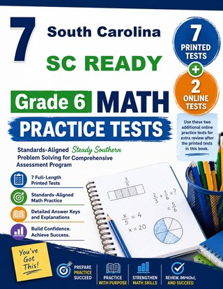 The South Carolina SC READY Grade 6 Math Practice Tests Bundle workbook image for standards-aligned South Carolina SC READY Grade 6 Math practice