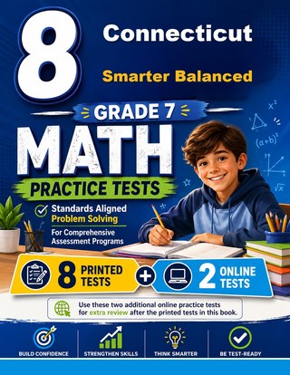 The Connecticut Smarter Balanced Grade 7 Math Practice Tests Bundle workbook image for standards-aligned Connecticut Smarter Balanced Grade 7 Math practice
