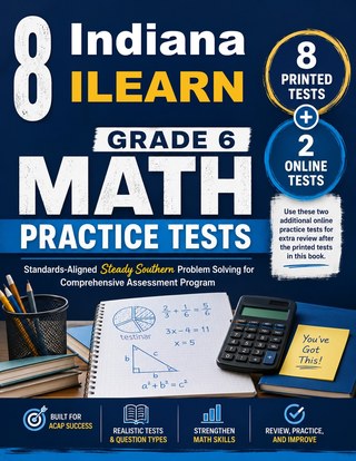 The Indiana ILEARN Grade 6 Math Practice Tests Bundle workbook image for standards-aligned Indiana ILEARN Grade 6 Math practice