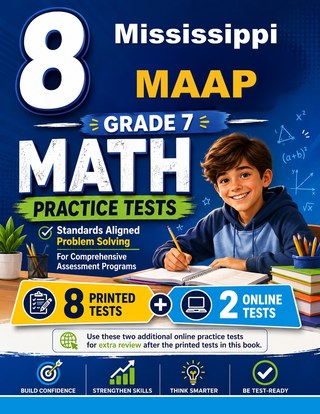 The Mississippi MAAP Grade 7 Math Practice Tests Bundle workbook image for standards-aligned Mississippi MAAP Grade 7 Math practice