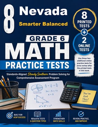 The Nevada Smarter Balanced Grade 6 Math Practice Tests Bundle workbook image for standards-aligned Nevada Smarter Balanced Grade 6 Math practice