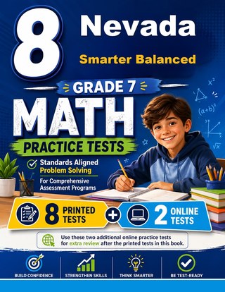 The Nevada Smarter Balanced Grade 7 Math Practice Tests Bundle workbook image for standards-aligned Nevada Smarter Balanced Grade 7 Math practice