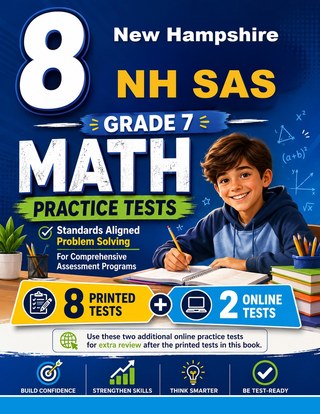 The New Hampshire NH SAS Grade 7 Math Practice Tests Bundle workbook image for standards-aligned New Hampshire NH SAS Grade 7 Math practice