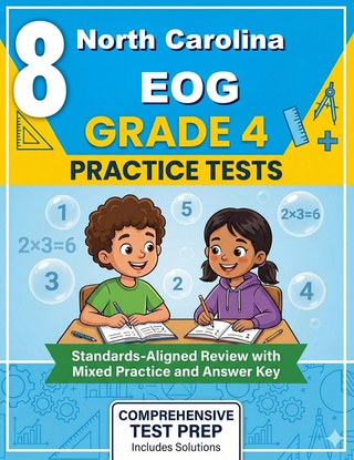 The North Carolina EOG Grade 4 Math Practice Tests Bundle workbook image for standards-aligned North Carolina EOG Grade 4 Math practice