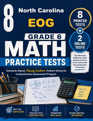 The North Carolina EOG Grade 6 Math Practice Tests Bundle workbook image for standards-aligned North Carolina EOG Grade 6 Math practice