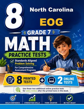The North Carolina EOG Grade 7 Math Practice Tests Bundle workbook image for standards-aligned North Carolina EOG Grade 7 Math practice