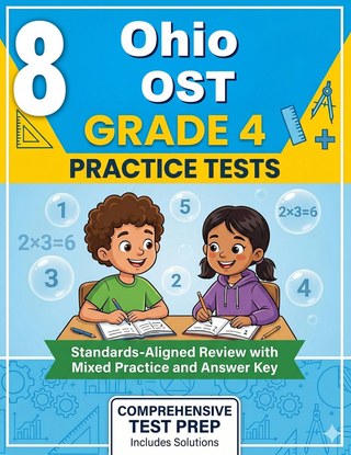 The Ohio OST Grade 4 Math Practice Tests Bundle workbook image for standards-aligned Ohio OST Grade 4 Math practice
