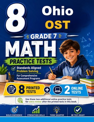 The Ohio OST Grade 7 Math Practice Tests Bundle workbook image for standards-aligned Ohio OST Grade 7 Math practice