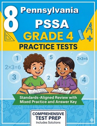 The Pennsylvania PSSA Grade 4 Math Practice Tests Bundle workbook image for standards-aligned Pennsylvania PSSA Grade 4 Math practice