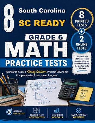 The South Carolina SC READY Grade 6 Math Practice Tests Bundle workbook image for standards-aligned South Carolina SC READY Grade 6 Math practice