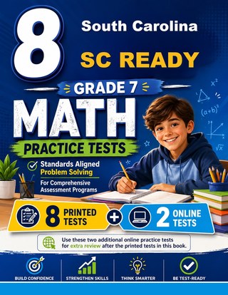 The South Carolina SC READY Grade 7 Math Practice Tests Bundle workbook image for standards-aligned South Carolina SC READY Grade 7 Math practice
