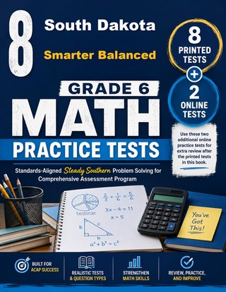 The South Dakota Smarter Balanced Grade 6 Math Practice Tests Bundle workbook image for standards-aligned South Dakota Smarter Balanced Grade 6 Math practice