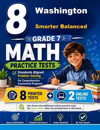 The Washington Smarter Balanced Grade 7 Math Practice Tests Bundle workbook image for standards-aligned Washington Smarter Balanced Grade 7 Math practice