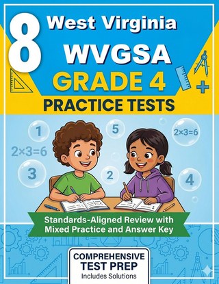 The West Virginia WVGSA Grade 4 Math Practice Tests Bundle workbook image for standards-aligned West Virginia WVGSA Grade 4 Math practice
