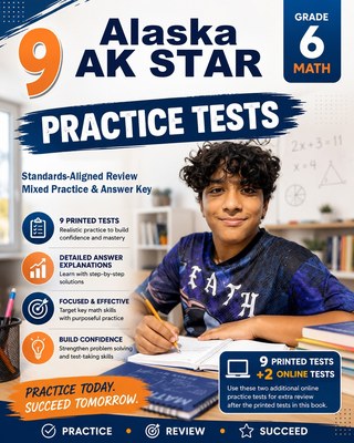 The Alaska AK STAR Grade 6 Math Practice Tests Bundle workbook image for standards-aligned Alaska AK STAR Grade 6 Math practice