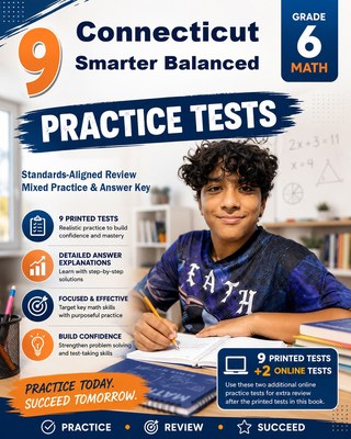 The Connecticut Smarter Balanced Grade 6 Math Practice Tests Bundle workbook image for standards-aligned Connecticut Smarter Balanced Grade 6 Math practice