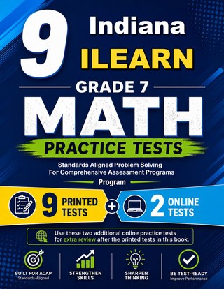 The Indiana ILEARN Grade 7 Math Practice Tests Bundle workbook image for standards-aligned Indiana ILEARN Grade 7 Math practice