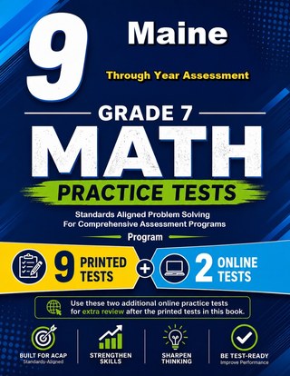 The Maine Through Year Assessment Grade 7 Math Practice Tests Bundle workbook image for standards-aligned Maine Through Year Assessment Grade 7 Math practice