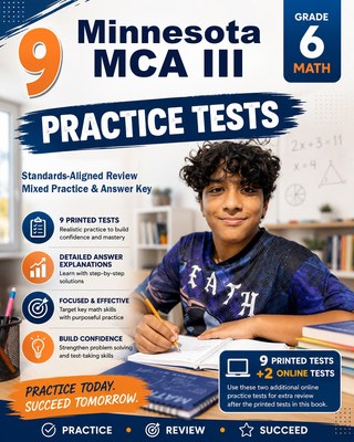 The Minnesota MCA III Grade 6 Math Practice Tests Bundle workbook image for standards-aligned Minnesota MCA III Grade 6 Math practice