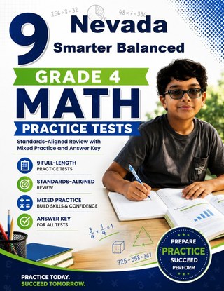 The Nevada Smarter Balanced Grade 4 Math Practice Tests Bundle workbook image for standards-aligned Nevada Smarter Balanced Grade 4 Math practice