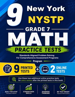 The New York NYSTP Grade 7 Math Practice Tests Bundle workbook image for standards-aligned New York NYSTP Grade 7 Math practice