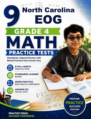 The North Carolina EOG Grade 4 Math Practice Tests Bundle workbook image for standards-aligned North Carolina EOG Grade 4 Math practice