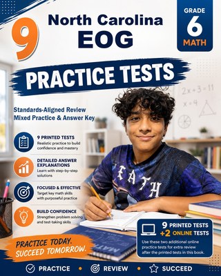 The North Carolina EOG Grade 6 Math Practice Tests Bundle workbook image for standards-aligned North Carolina EOG Grade 6 Math practice