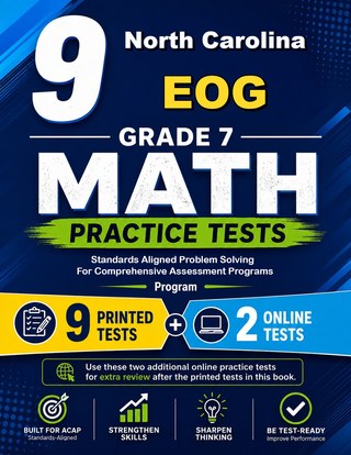 The North Carolina EOG Grade 7 Math Practice Tests Bundle workbook image for standards-aligned North Carolina EOG Grade 7 Math practice
