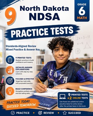 The North Dakota NDSA Grade 6 Math Practice Tests Bundle workbook image for standards-aligned North Dakota NDSA Grade 6 Math practice