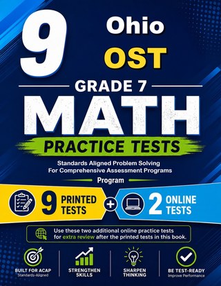 The Ohio OST Grade 7 Math Practice Tests Bundle workbook image for standards-aligned Ohio OST Grade 7 Math practice
