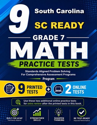 The South Carolina SC READY Grade 7 Math Practice Tests Bundle workbook image for standards-aligned South Carolina SC READY Grade 7 Math practice