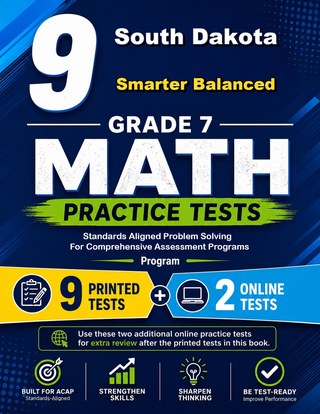 The South Dakota Smarter Balanced Grade 7 Math Practice Tests Bundle workbook image for standards-aligned South Dakota Smarter Balanced Grade 7 Math practice