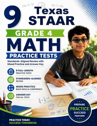 The Texas STAAR Grade 4 Math Practice Tests Bundle workbook image for standards-aligned Texas STAAR Grade 4 Math practice