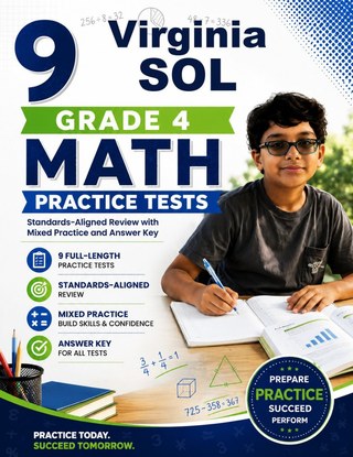 The Virginia SOL Grade 4 Math Practice Tests Bundle workbook image for standards-aligned Virginia SOL Grade 4 Math practice