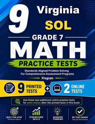 The Virginia SOL Grade 7 Math Practice Tests Bundle workbook image for standards-aligned Virginia SOL Grade 7 Math practice