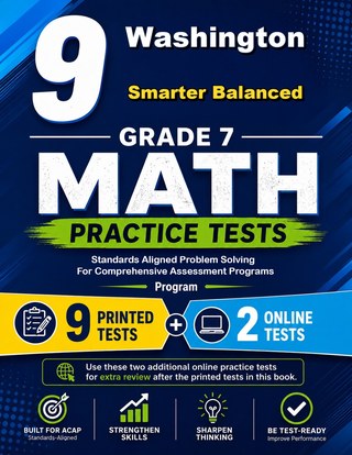 The Washington Smarter Balanced Grade 7 Math Practice Tests Bundle workbook image for standards-aligned Washington Smarter Balanced Grade 7 Math practice