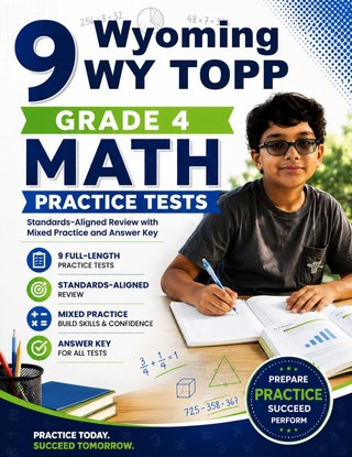 The Wyoming WY TOPP Grade 4 Math Practice Tests Bundle workbook image for standards-aligned Wyoming WY TOPP Grade 4 Math practice