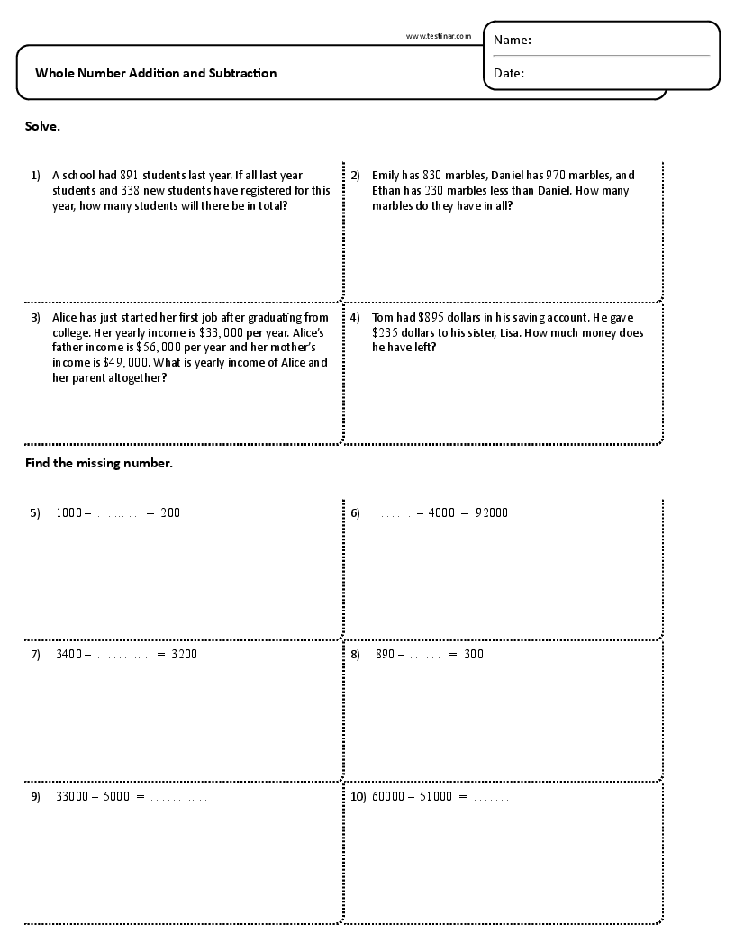 Whole Number Addition and Subtraction