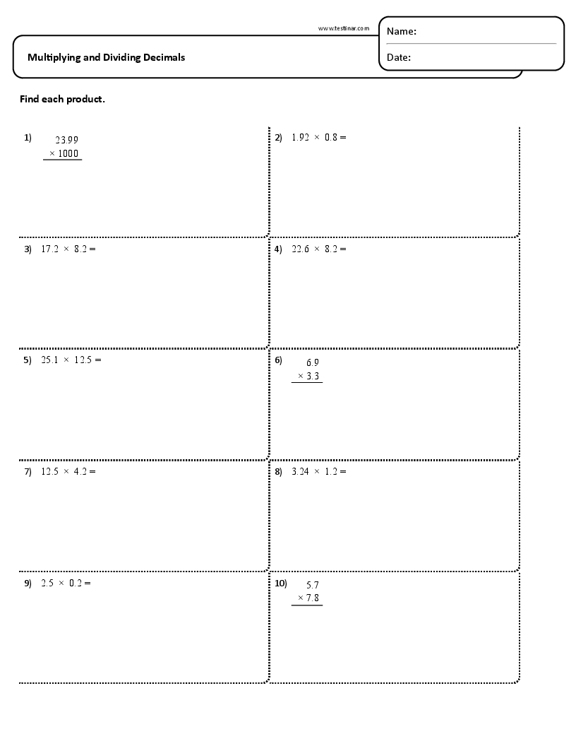 Multiplying and Dividing Decimals