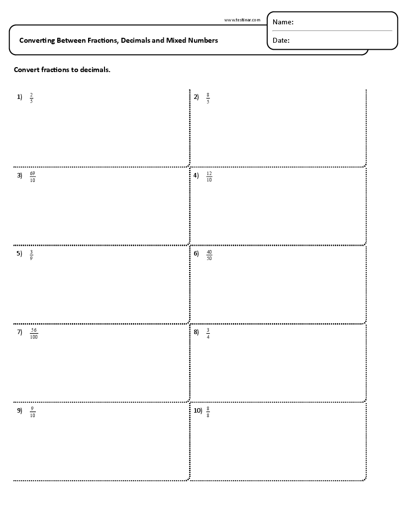 Converting Between Fractions, Decimals and Mixed Numbers