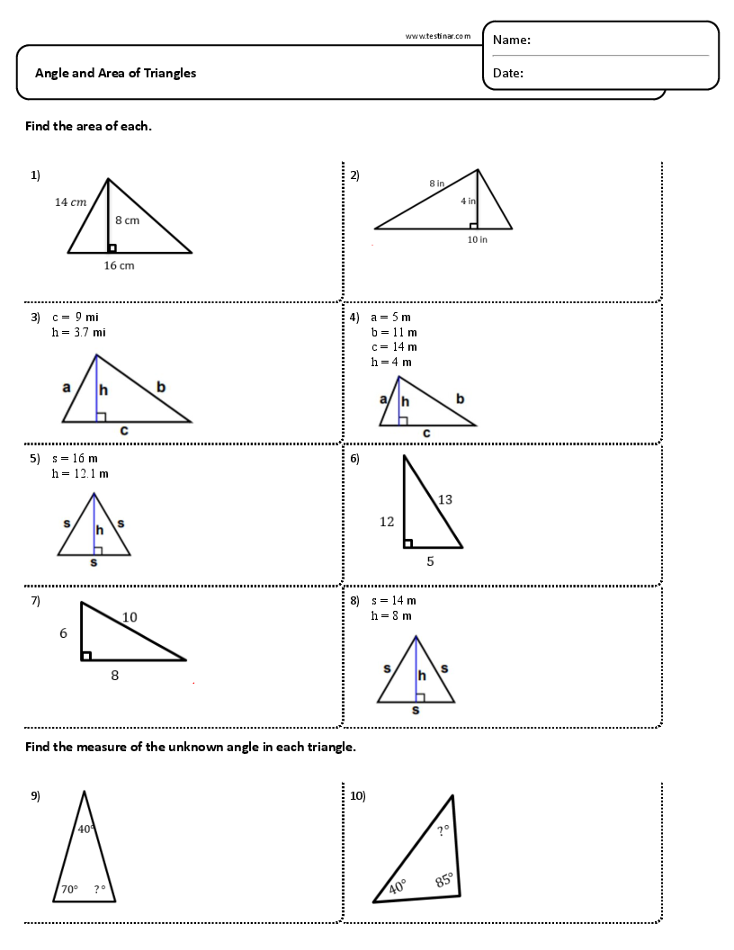 Angle and Area of Triangles
