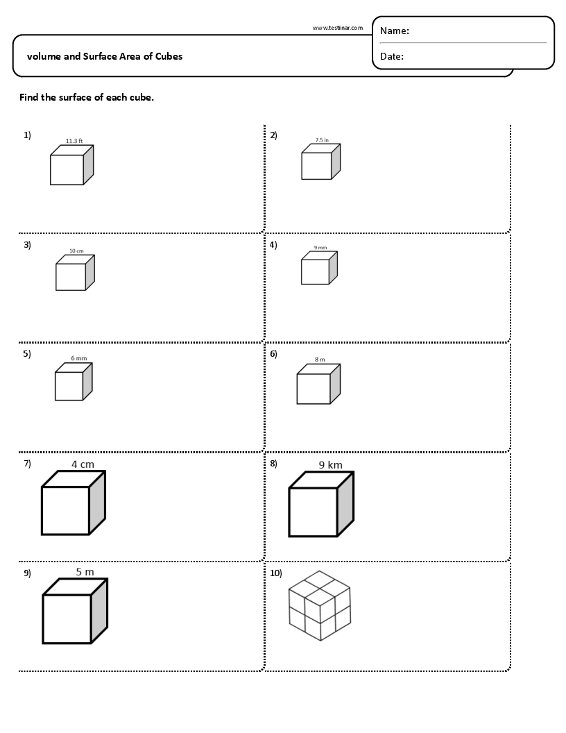 volume and Surface Area of Cubes