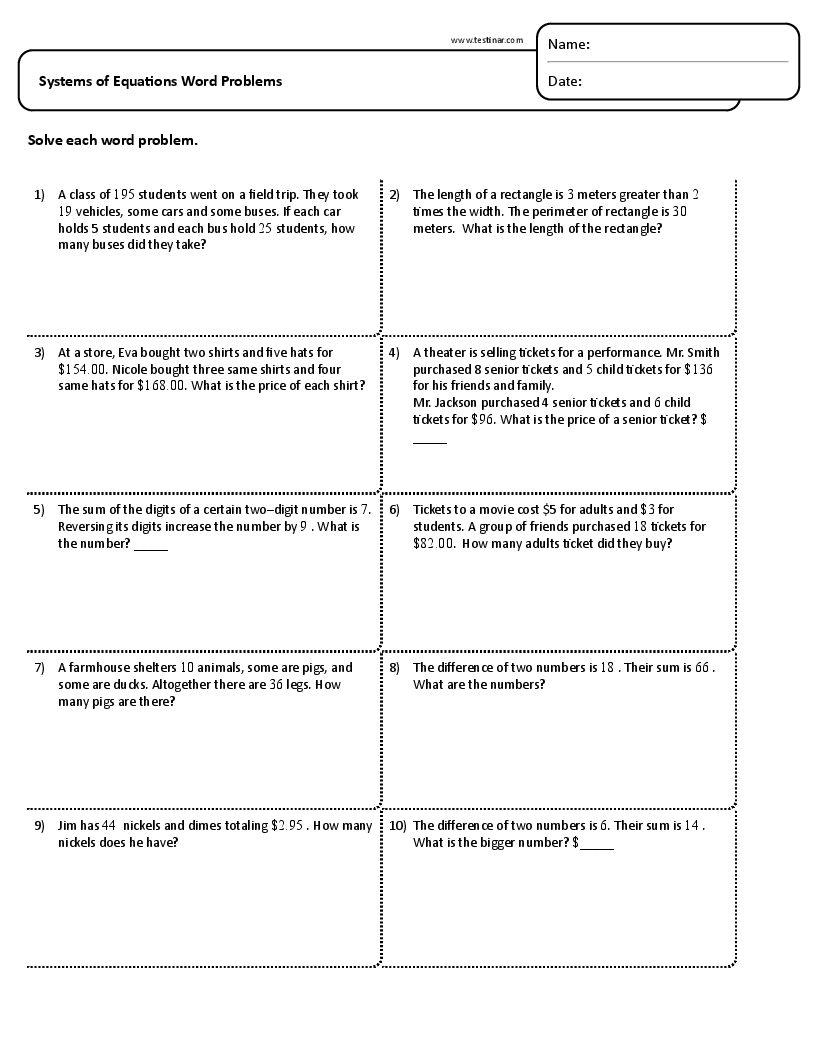 Systems of Equations Word Problems
