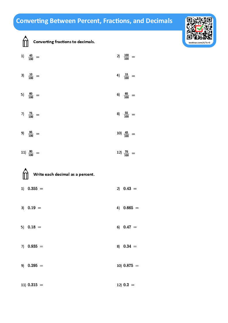 Converting Between Percent, Fractions, and Decimals